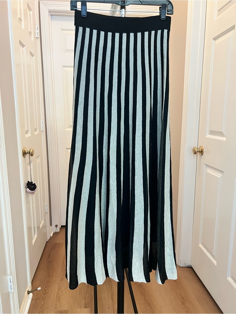 MARELLA Black and White Vertical Stripe Maxi Skirt